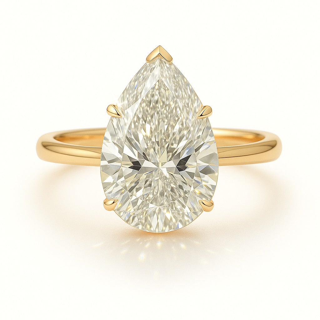 2 Carat Pear Lab-Grown Solitaire Engagement Ring - 18K Yellow Gold