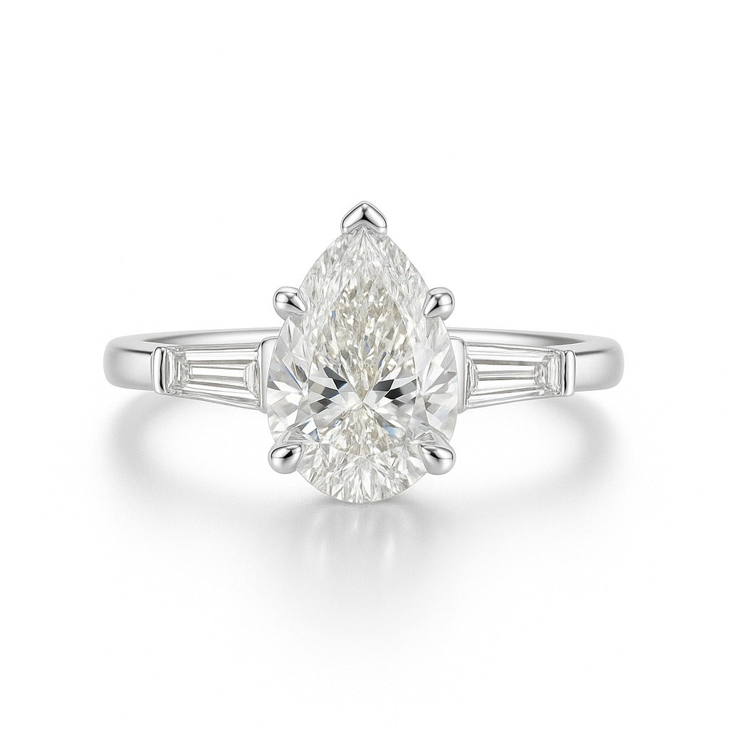 2 Carat Pear Lab-Grown Trilogy Engagement Ring 18k White Gold