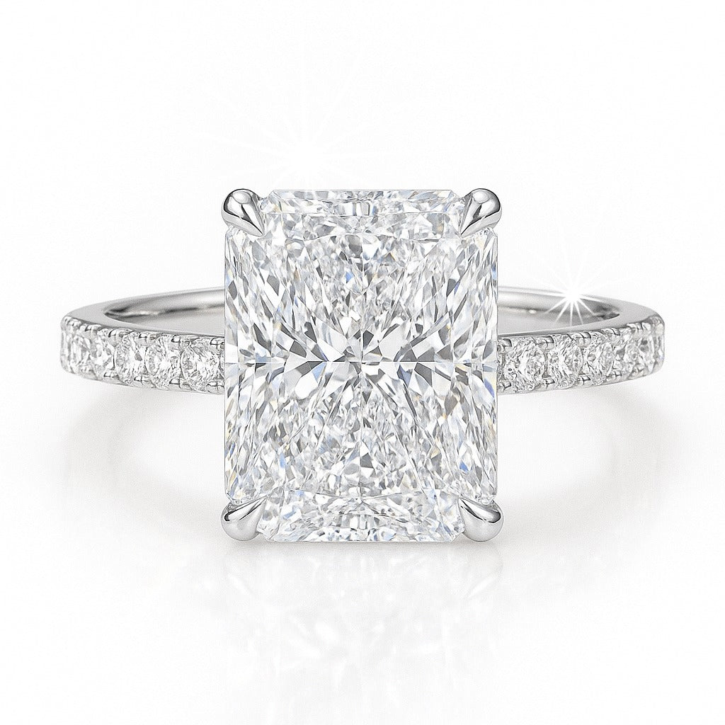 3.5 Carat Lab-Grown Diamond Band Engagement Ring 18k White Gold – Radiant Cut