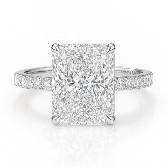 3.5 Carat Lab-Grown Diamond Band Engagement Ring 18k White Gold – Radiant Cut