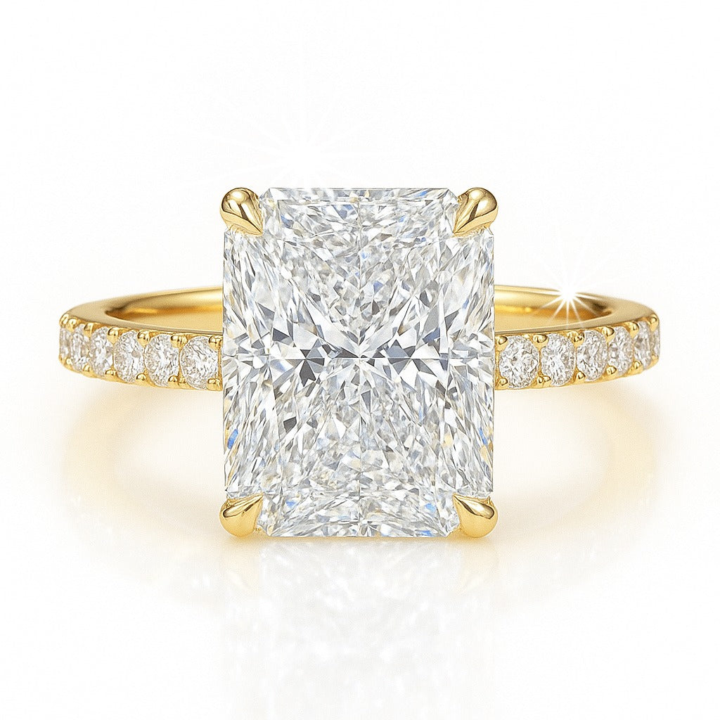 3.5 Carat Lab-Grown Diamond Band Engagement Ring 18k White Gold – Radiant Cut