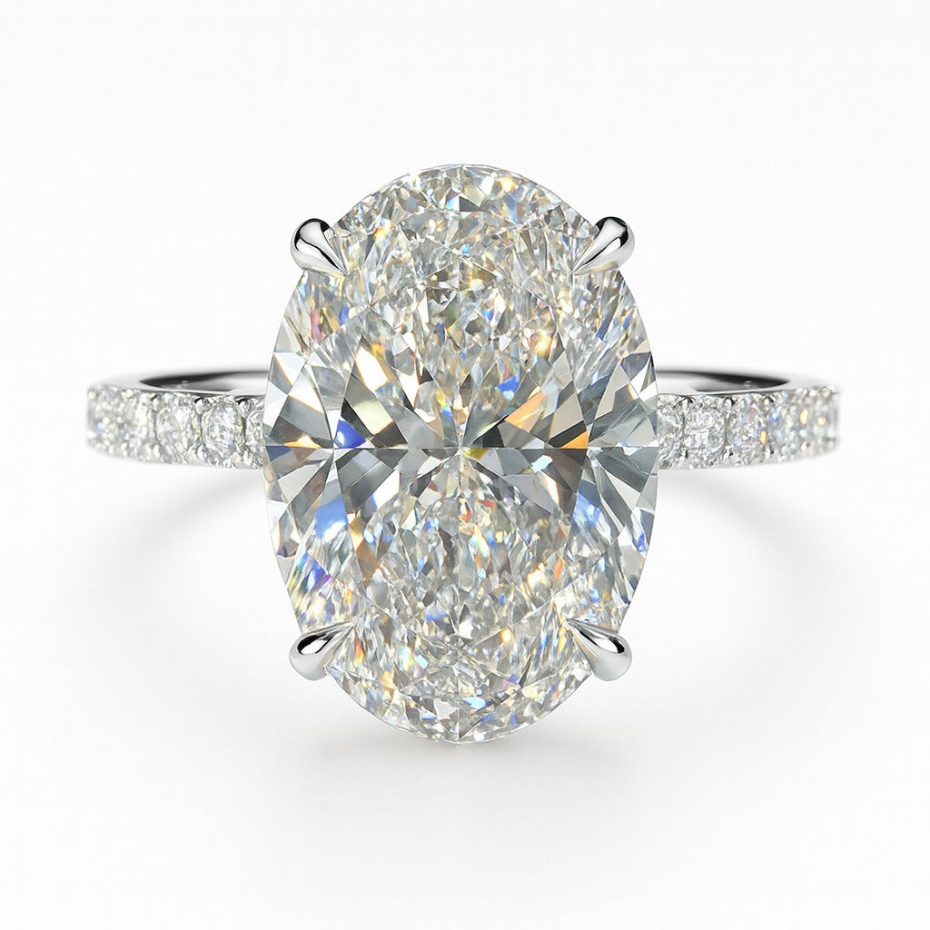 3.5 Carat Lab-Grown Oval Diamond Engagement Ring with Diamond Band