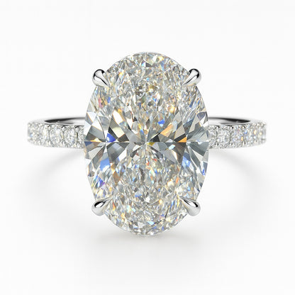 3.5 Carat Lab-Grown Oval Diamond Engagement Ring with Diamond Band