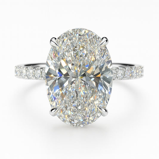 3.5 Carat Lab-Grown Oval Diamond Engagement Ring with Diamond Band