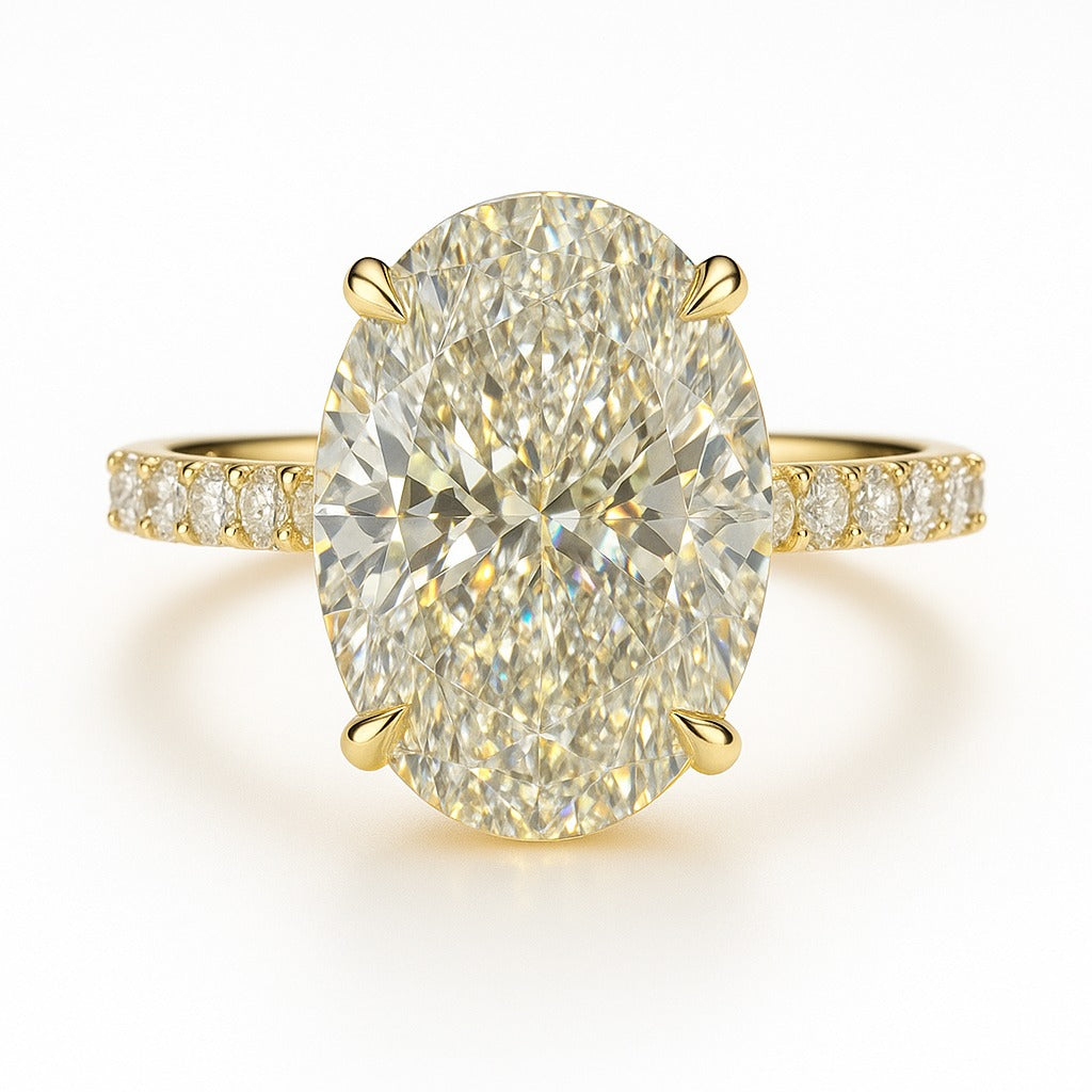 3.5 Carat Lab-Grown Oval Diamond Engagement Ring with Diamond Band