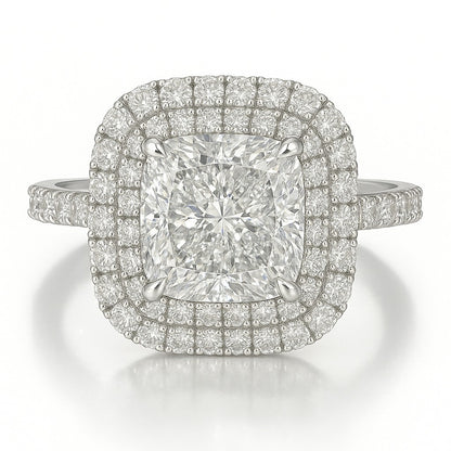 3 Carat Cushion Lab-Grown Diamond Halo Engagement Ring - 18k Yellow Gold