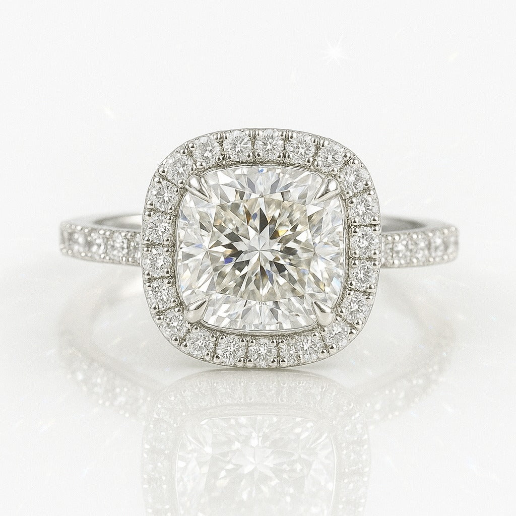 3 Carat Cushion Lab-Grown Halo Engagement Ring 18k White Gold