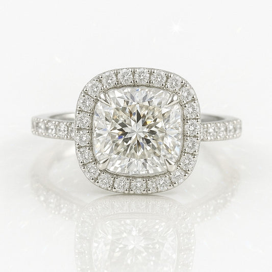 3 Carat Cushion Lab-Grown Halo Engagement Ring 18k White Gold