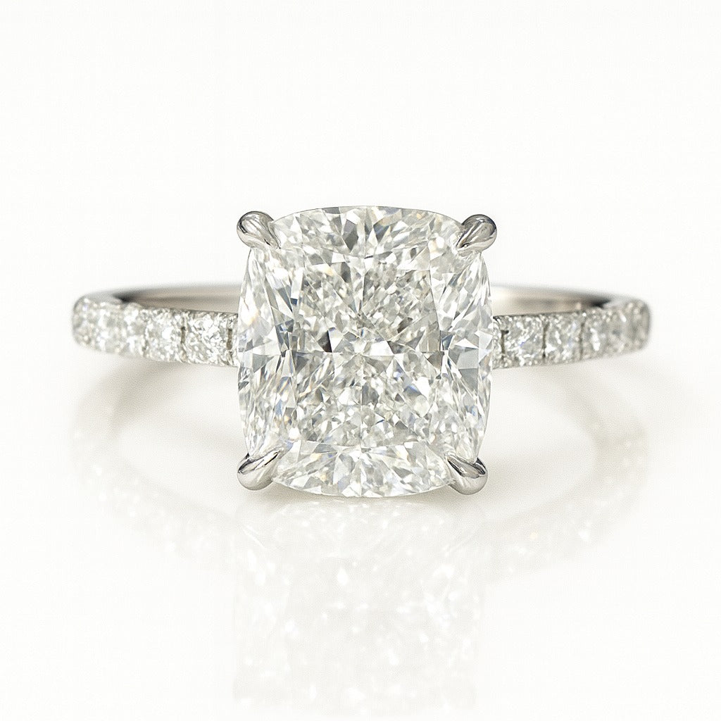 3 Carat Lab-Grown Cushion Diamond Engagement Ring Diamond Band – 18k White Gold