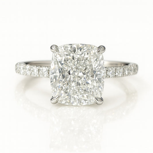 3 Carat Lab-Grown Cushion Diamond Engagement Ring Diamond Band – 18k White Gold