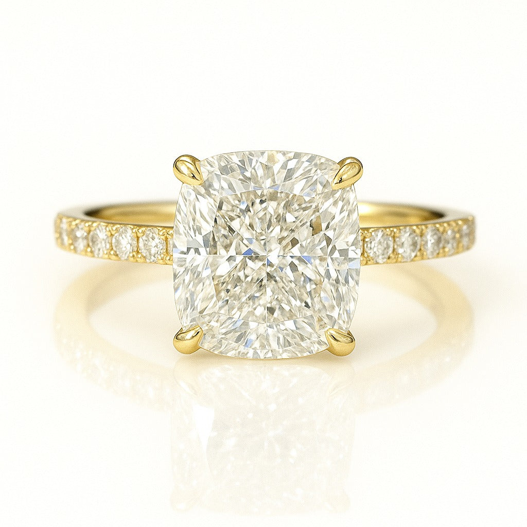 3 Carat Lab-Grown Cushion Diamond Engagement Ring Diamond Band – 18k White Gold