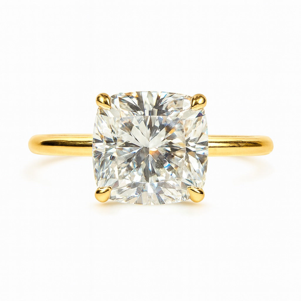 3 Carat Lab-Grown Cushion Diamond Solitaire Engagement Ring 18K Yellow Gold