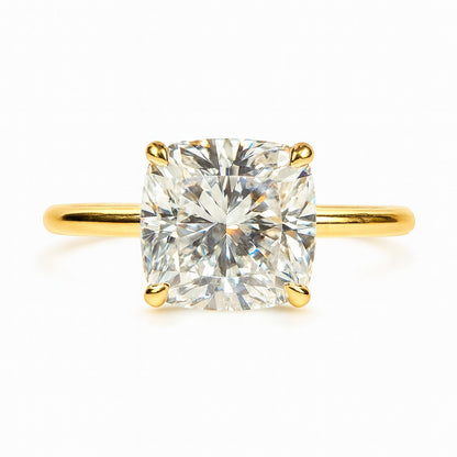 3 Carat Lab-Grown Cushion Diamond Solitaire Engagement Ring 18K Yellow Gold
