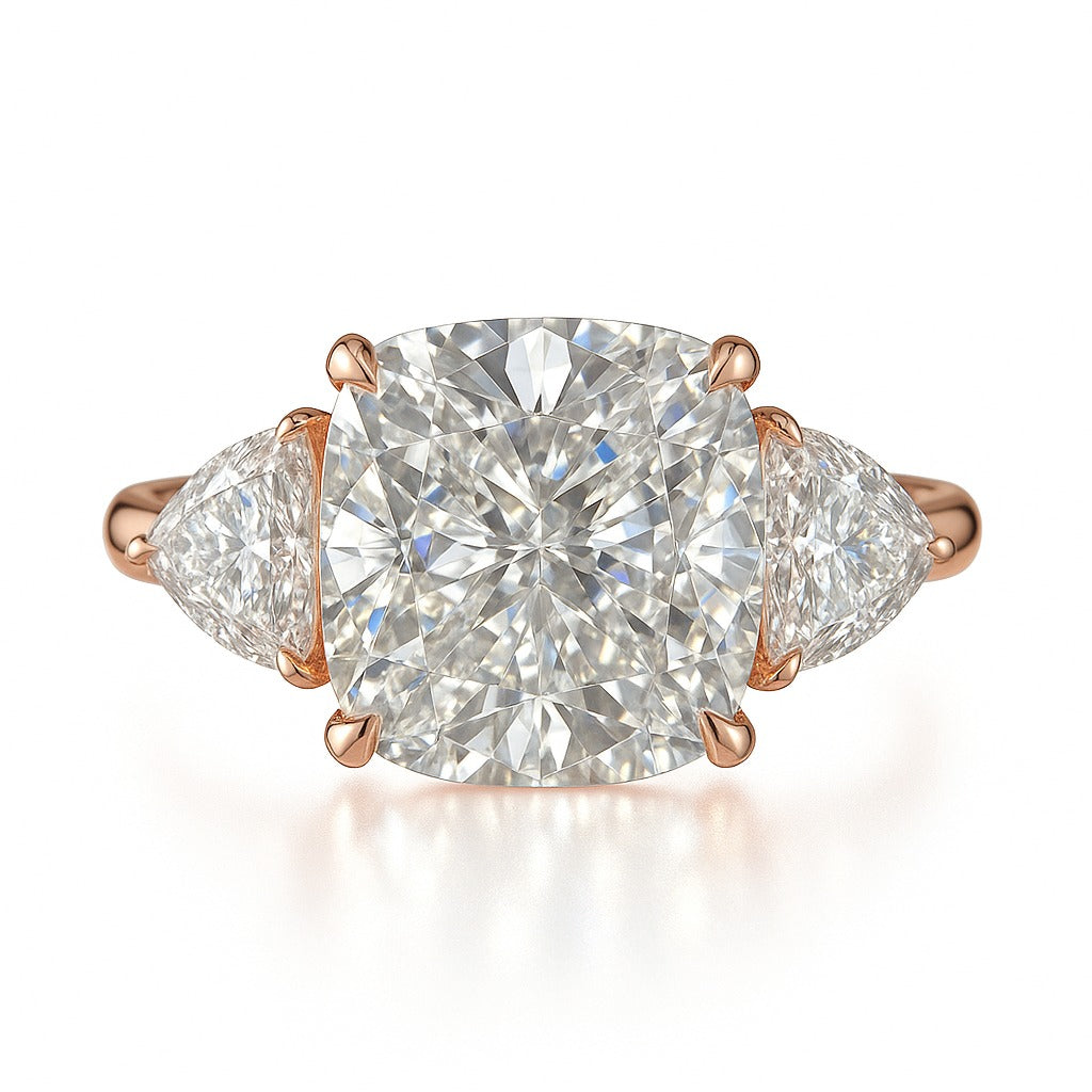 3 Carat Lab-Grown Cushion Diamond Trilogy Engagement Ring - 18K White Gold