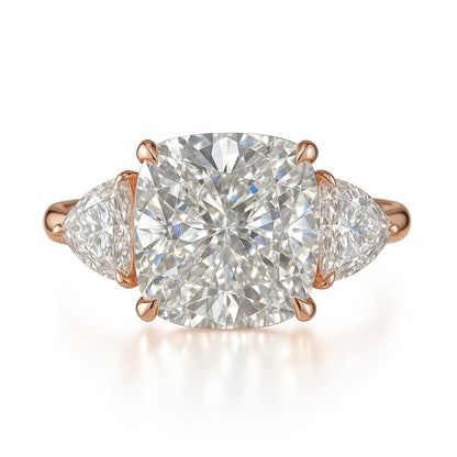 3 Carat Lab-Grown Cushion Diamond Trilogy Engagement Ring - 18K White Gold