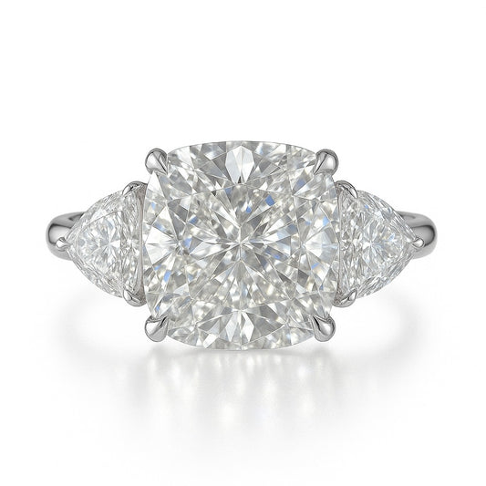 3 Carat Lab-Grown Cushion Diamond Trilogy Engagement Ring - 18K White Gold