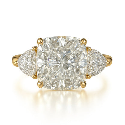 3 Carat Lab-Grown Cushion Diamond Trilogy Engagement Ring - 18K White Gold
