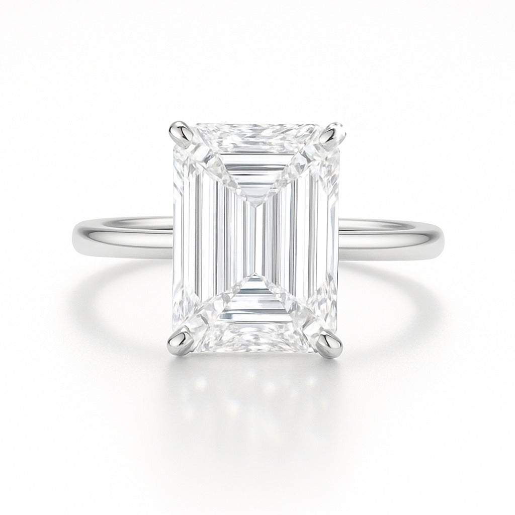 3 Carat Lab-Grown Emerald Cut Diamond Solitaire Engagement Ring - 18k White Gold