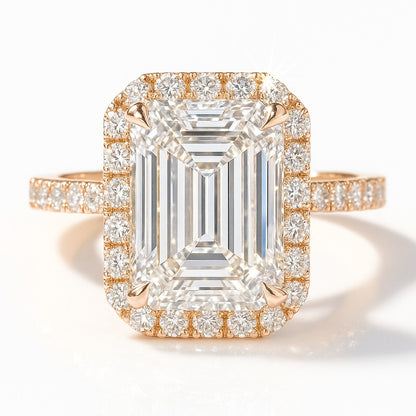 3 Carat Lab-Grown Emerald Cut Halo Engagement Ring - 18K White Gold
