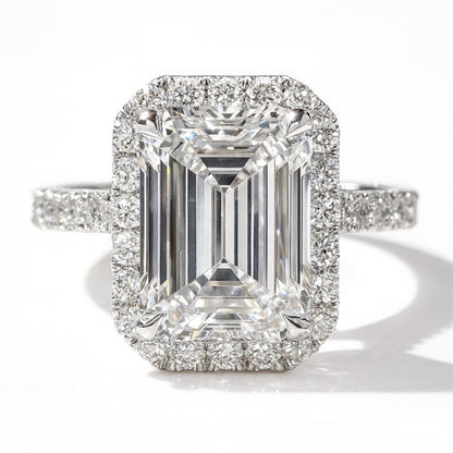 3 Carat Lab-Grown Emerald Cut Halo Engagement Ring - 18K White Gold