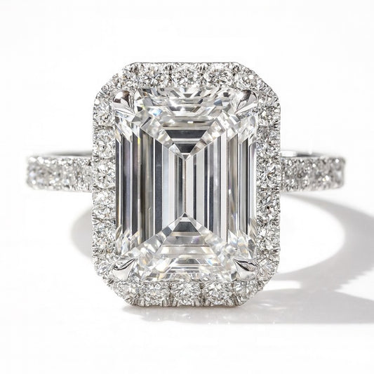 3 Carat Lab-Grown Emerald Cut Halo Engagement Ring - 18K White Gold