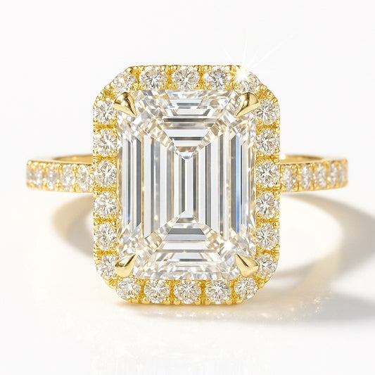 3 Carat Lab-Grown Emerald Cut Halo Engagement Ring - 18K White Gold