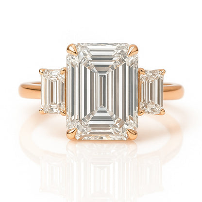 3 Carat Lab-Grown Emerald Diamond Trilogy Engagement Ring - 18k Yellow Gold