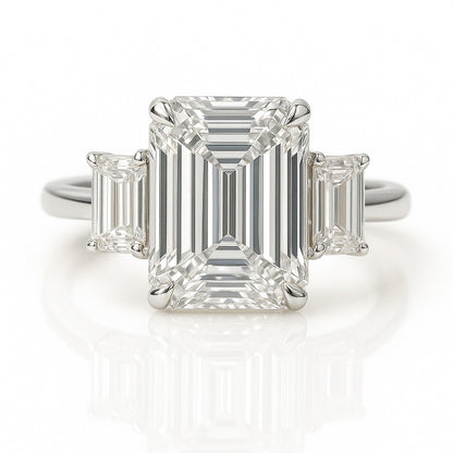 3 Carat Lab-Grown Emerald Diamond Trilogy Engagement Ring - 18k Yellow Gold