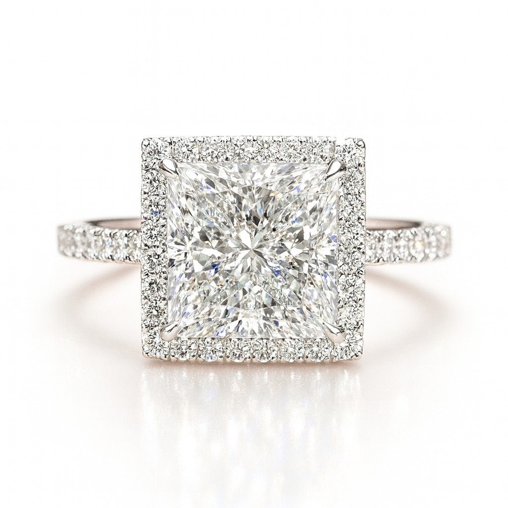 3 Carat Lab-Grown Halo Engagement Ring 18K White Gold – Princess Cut Diamond