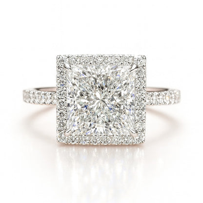 3 Carat Lab-Grown Halo Engagement Ring 18K White Gold – Princess Cut Diamond