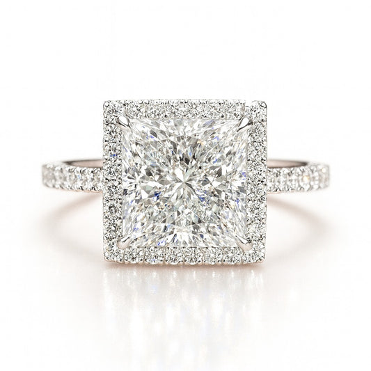 3 Carat Lab-Grown Halo Engagement Ring 18K White Gold – Princess Cut Diamond