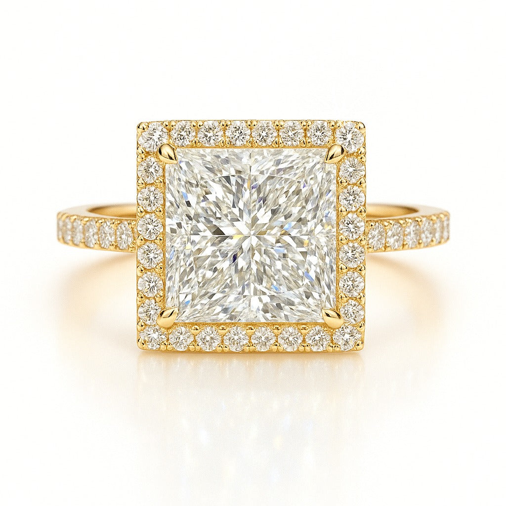 3 Carat Lab-Grown Halo Engagement Ring 18K White Gold – Princess Cut Diamond