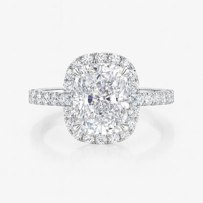 3 Carat Lab-Grown Halo Engagement Ring – Cushion Cut Diamond in 18k White Gold