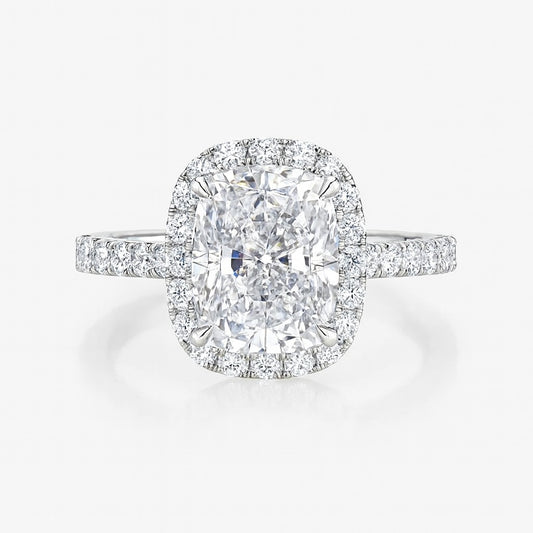 3 Carat Lab-Grown Halo Engagement Ring – Cushion Cut Diamond in 18k White Gold