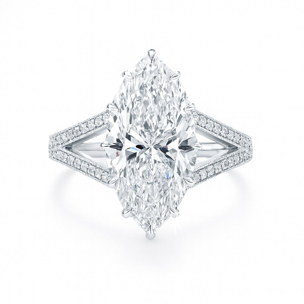 3 Carat Lab-Grown Marquise Diamond Band Engagement Ring in 18k Yellow Gold