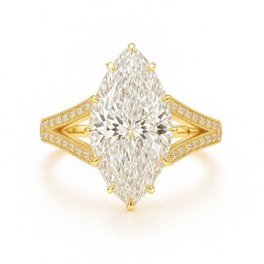 3 Carat Lab-Grown Marquise Diamond Band Engagement Ring in 18k Yellow Gold
