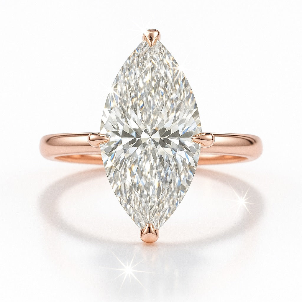 3 Carat Lab-Grown Marquise Diamond Solitaire Engagement Ring - 18k White Gold