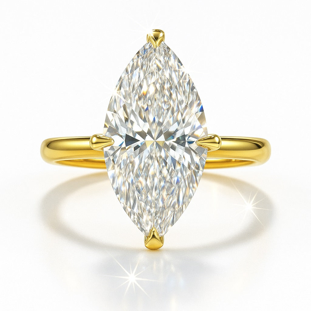 3 Carat Lab-Grown Marquise Diamond Solitaire Engagement Ring - 18k White Gold