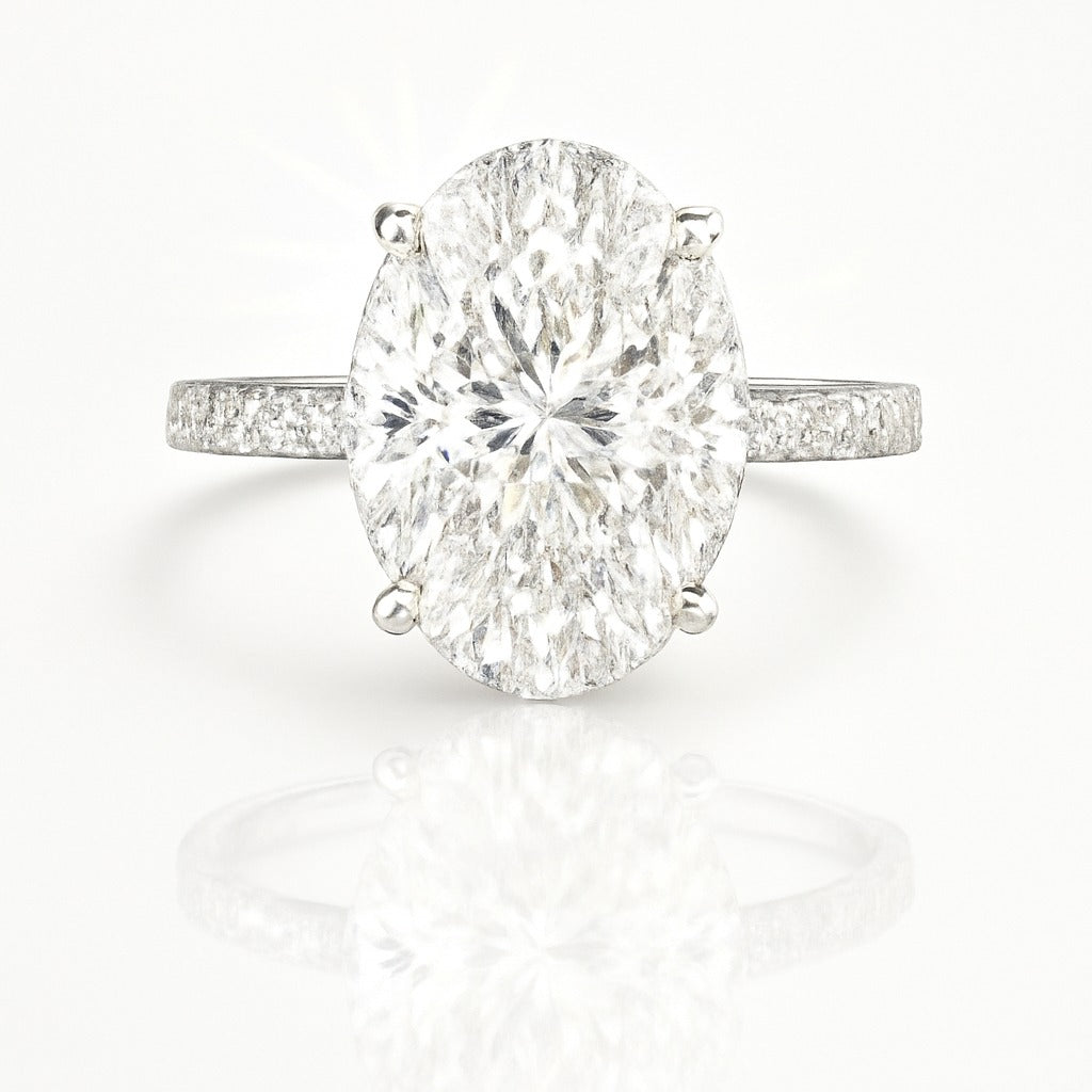 3 Carat Lab-Grown Oval Diamond Band Engagement Ring