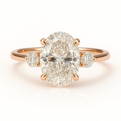 3 Carat Lab-Grown Oval Diamond Trilogy Engagement Ring