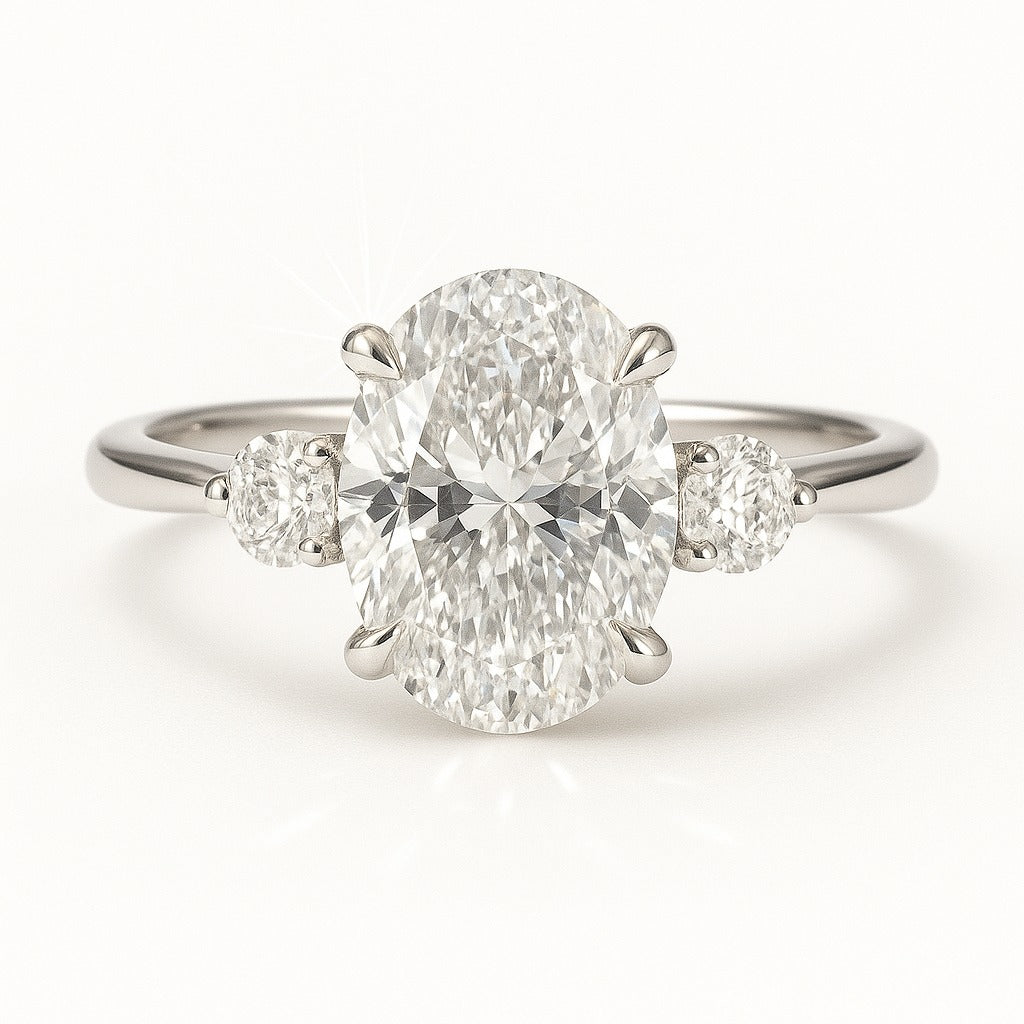 3 Carat Lab-Grown Oval Diamond Trilogy Engagement Ring