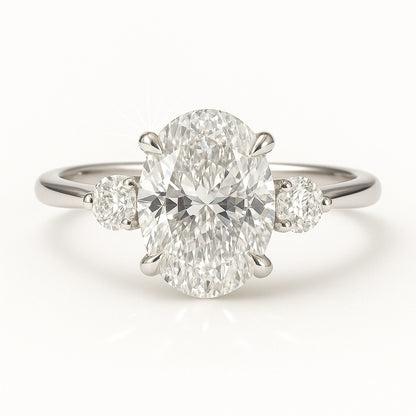 3 Carat Lab-Grown Oval Diamond Trilogy Engagement Ring