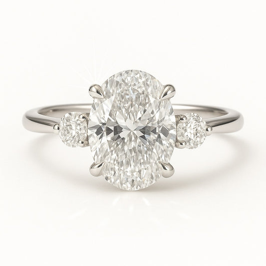 3 Carat Lab-Grown Oval Diamond Trilogy Engagement Ring