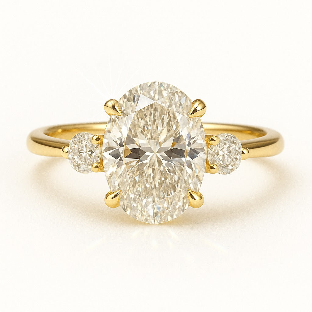 3 Carat Lab-Grown Oval Diamond Trilogy Engagement Ring