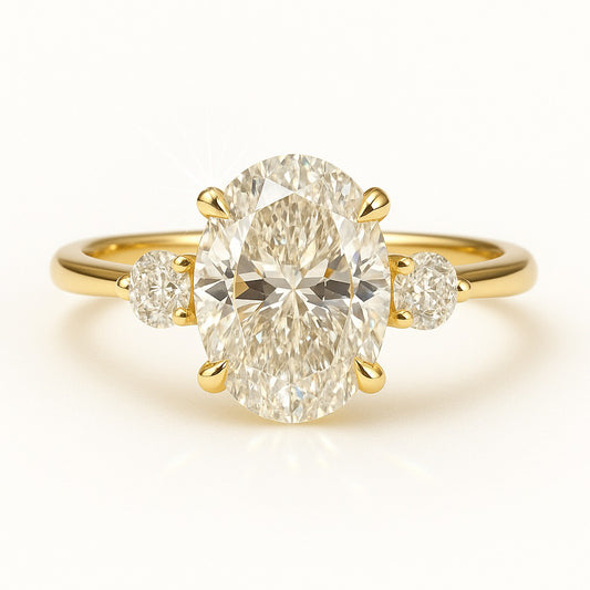 3 Carat Lab-Grown Oval Diamond Trilogy Engagement Ring
