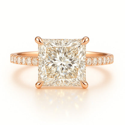 3 Carat Lab-Grown Princess Cut Diamond Band Engagement Ring - 18k White Gold