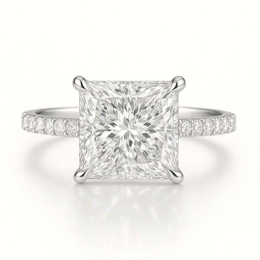 3 Carat Lab-Grown Princess Cut Diamond Band Engagement Ring - 18k White Gold