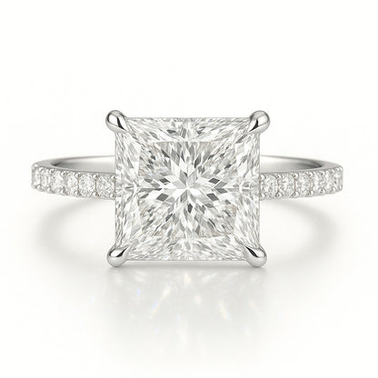 3 Carat Lab-Grown Princess Cut Diamond Band Engagement Ring - 18k White Gold