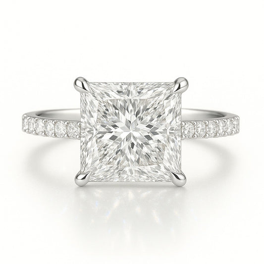 3 Carat Lab-Grown Princess Cut Diamond Band Engagement Ring - 18k White Gold