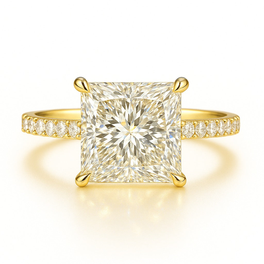 3 Carat Lab-Grown Princess Cut Diamond Band Engagement Ring - 18k White Gold